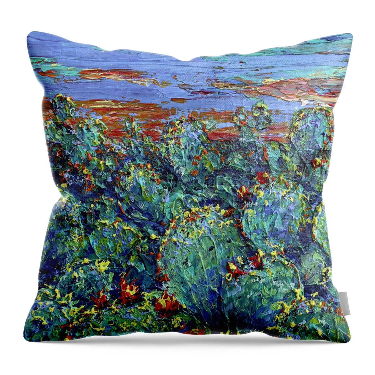 Cactus Throw Pillow featuring the painting Cactus Crowd @ Desert Performance by Linda Donlin