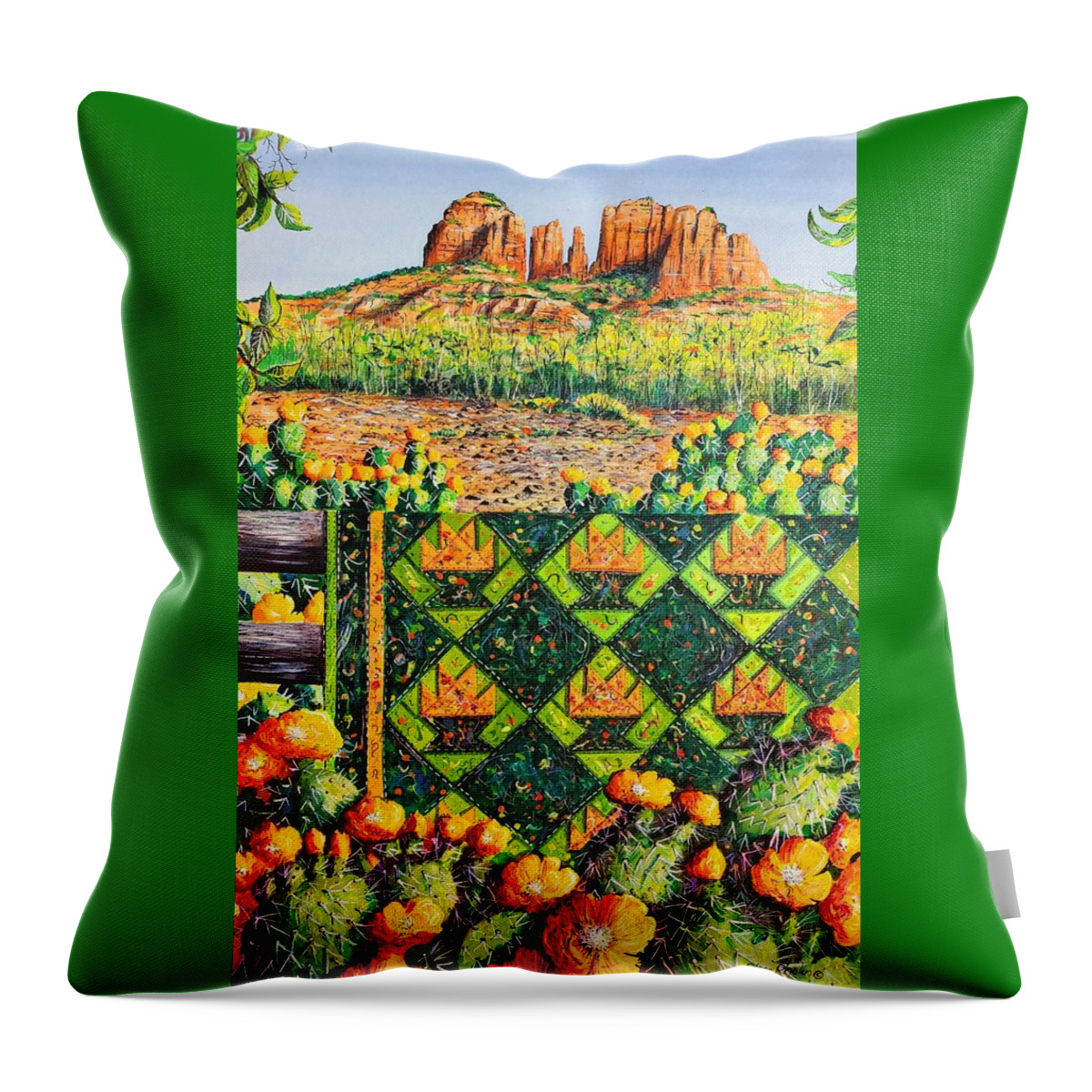 Sedona Throw Pillow featuring the painting Cactus Pot by Diane Phalen