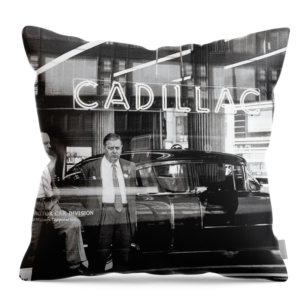 Americana Throw Pillow featuring the digital art Cadillac Dealership NYC 1955 by Kim Kent