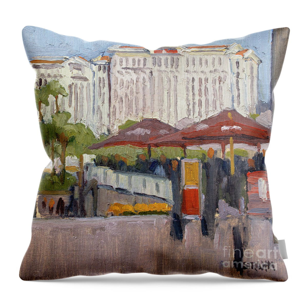 Caesar's Palace Throw Pillow featuring the painting Caesar's Palace - Las Vegas, Nevada by Paul Strahm