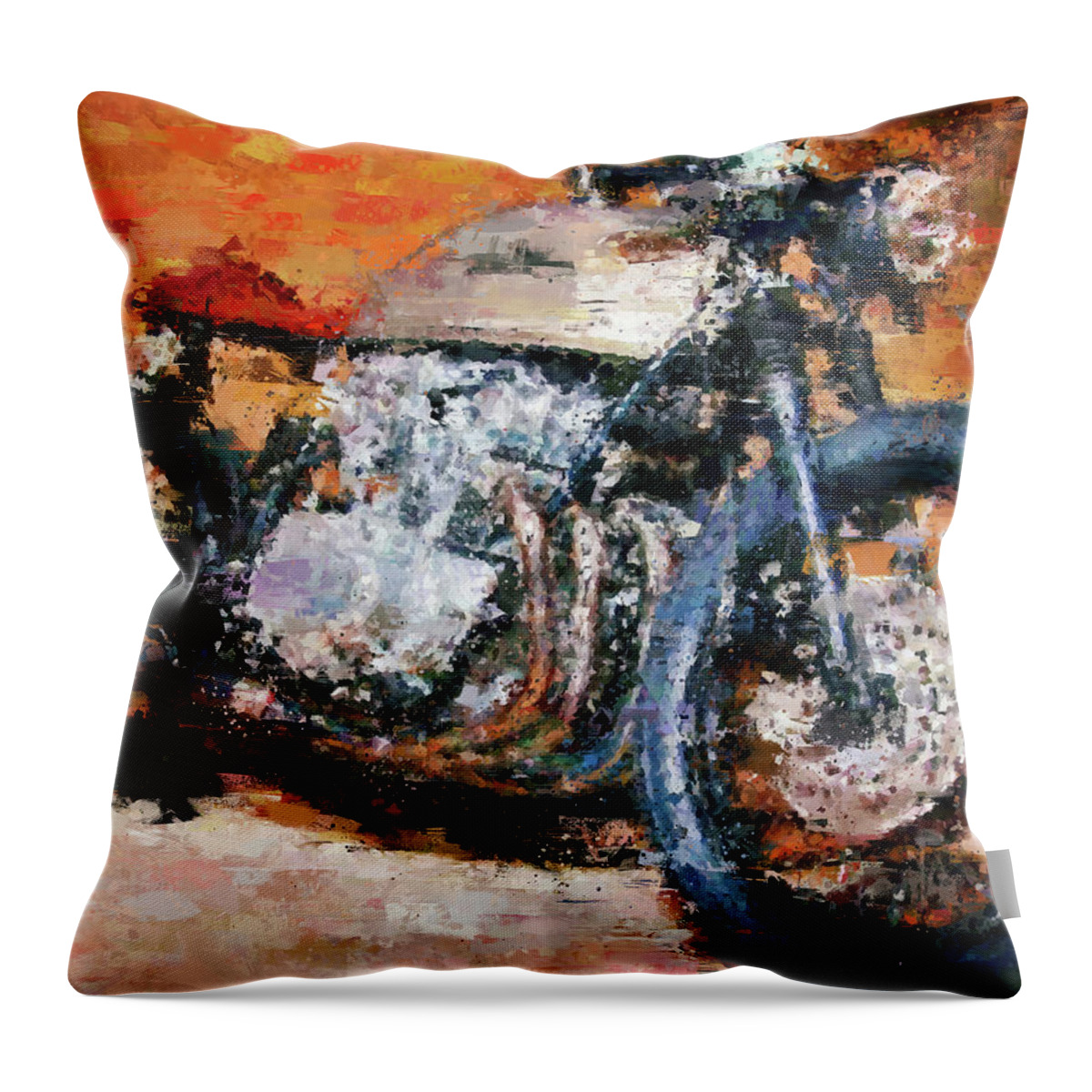 Motorcycle Throw Pillow featuring the painting Cafe Racer Motorcycle by Vart by Vart