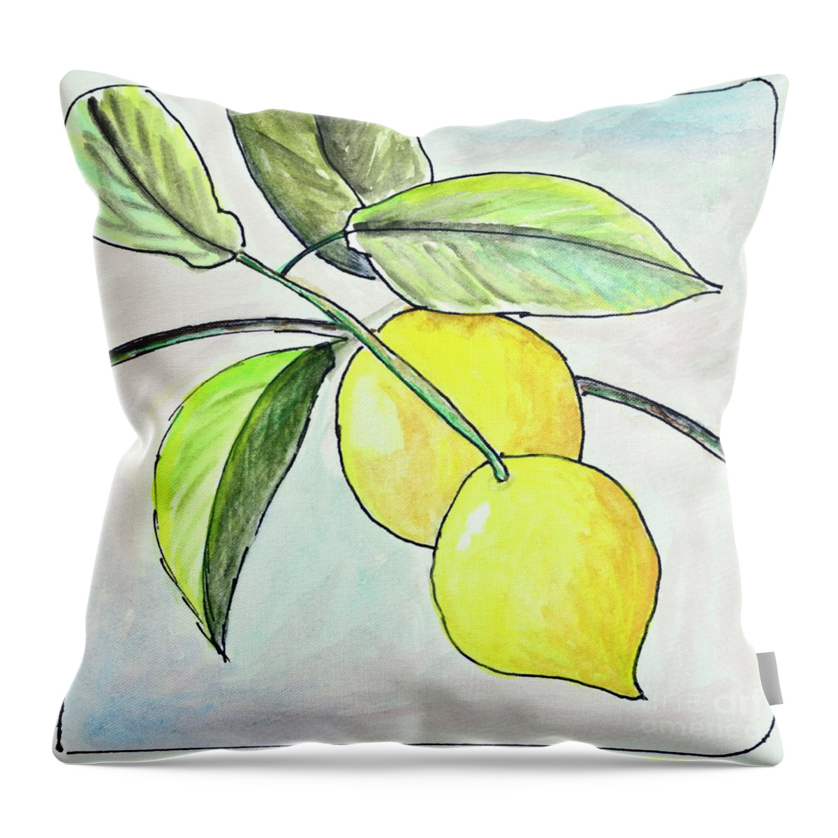 Lemon Throw Pillow featuring the painting California Lemons by Mary Scott