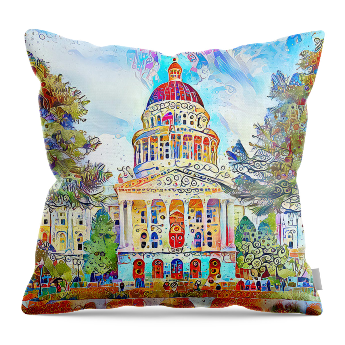 Wingsdomain Throw Pillow featuring the photograph California State Capitol in Contemporary Whimsical Motif 20210205 by Wingsdomain Art and Photography