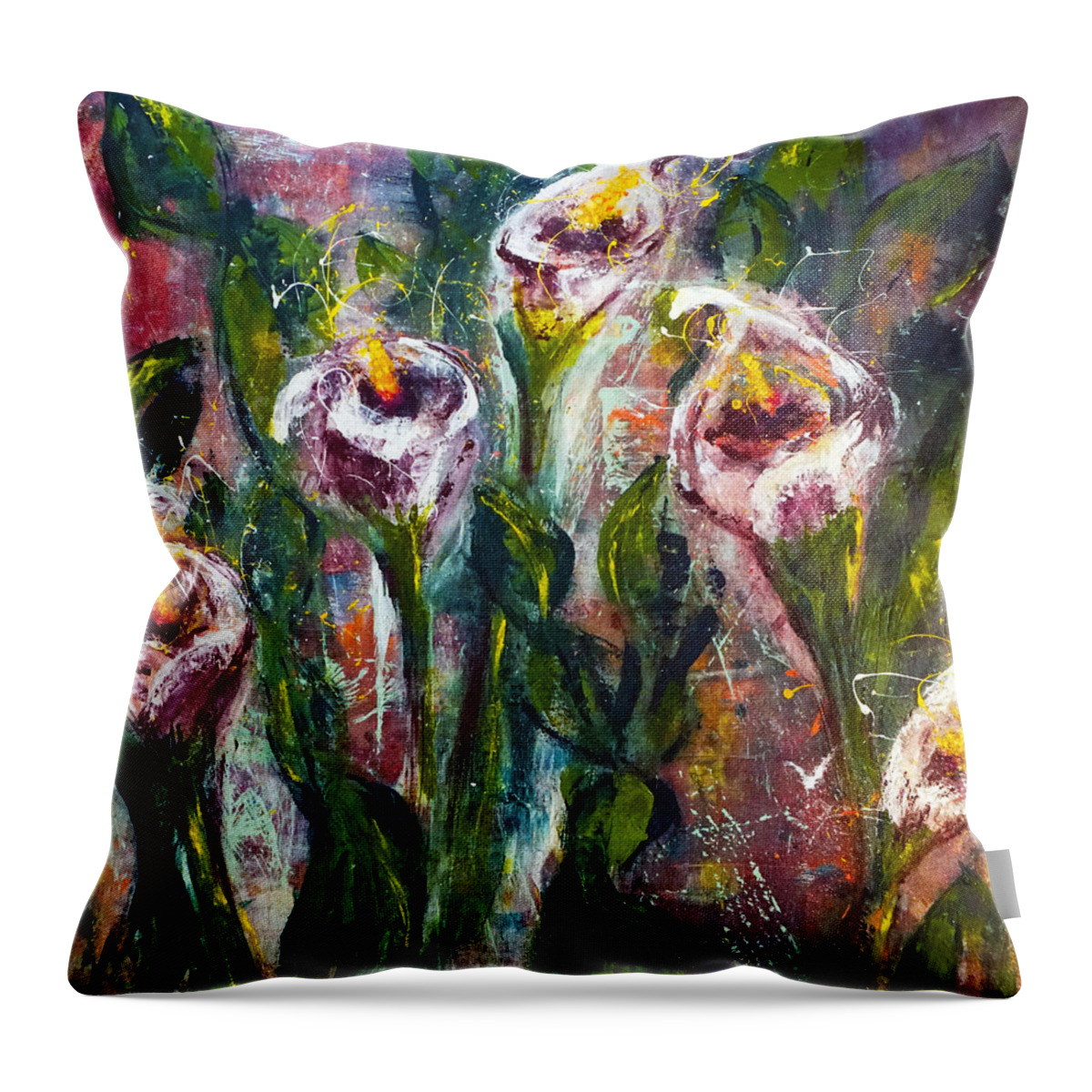 Calla Lily Throw Pillow featuring the painting Calla Lily Midnight by Joanne Herrmann