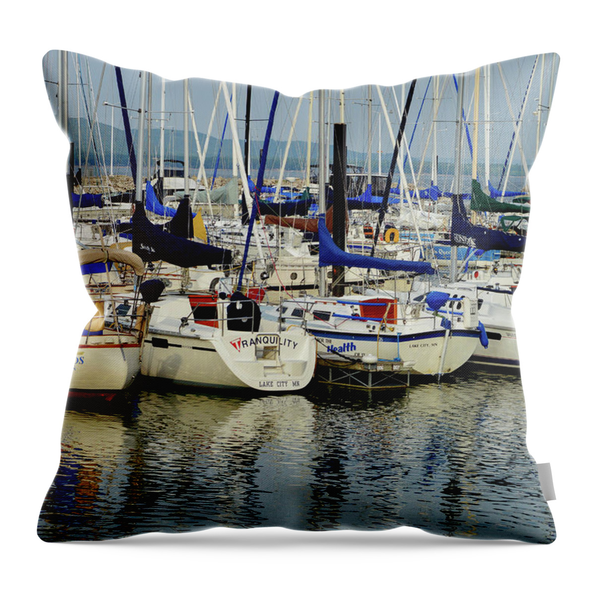 Lake City Marina Throw Pillow featuring the photograph Calm Waters by Susie Loechler