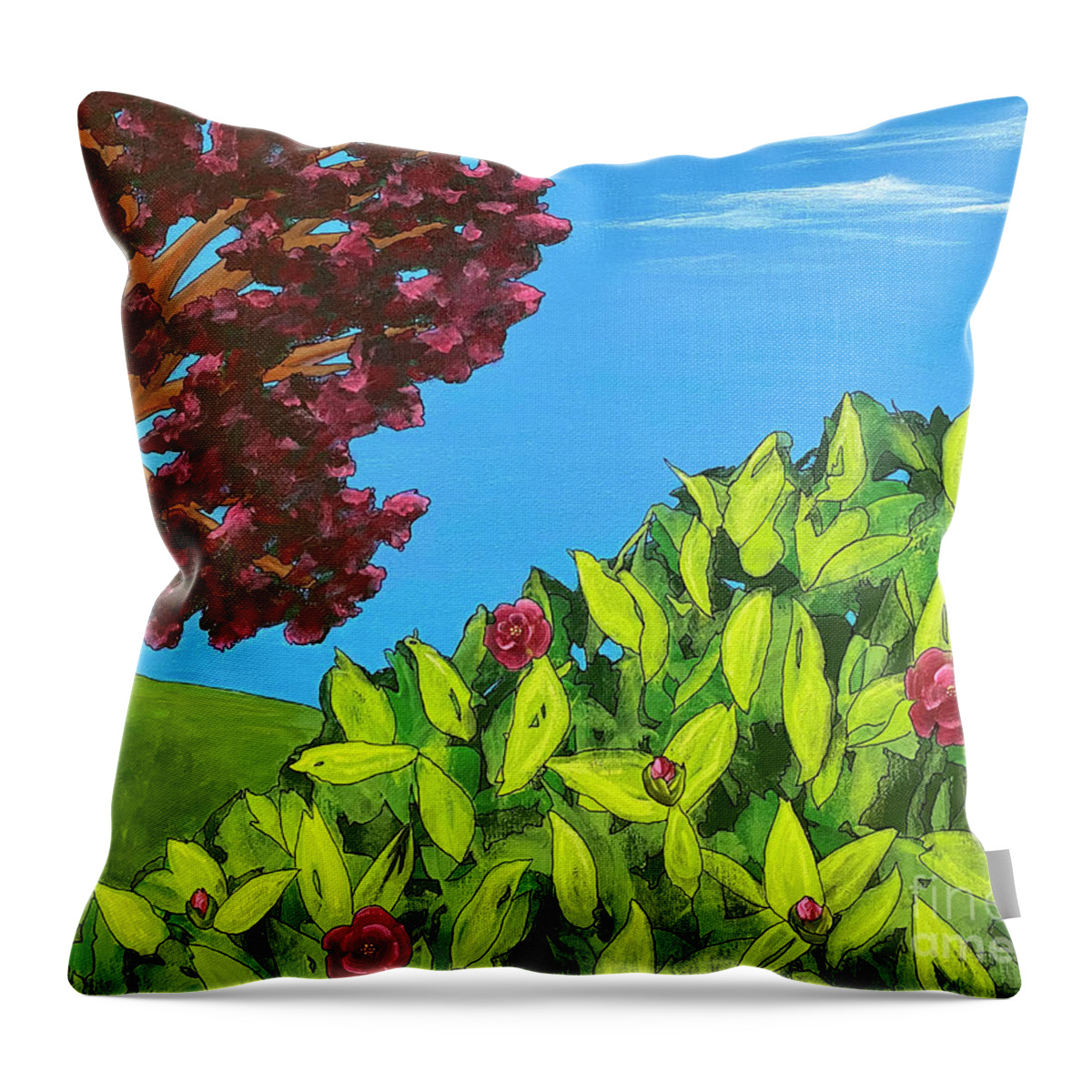 Camellia Throw Pillow featuring the painting Camellia in Bllom by Wendy Golden