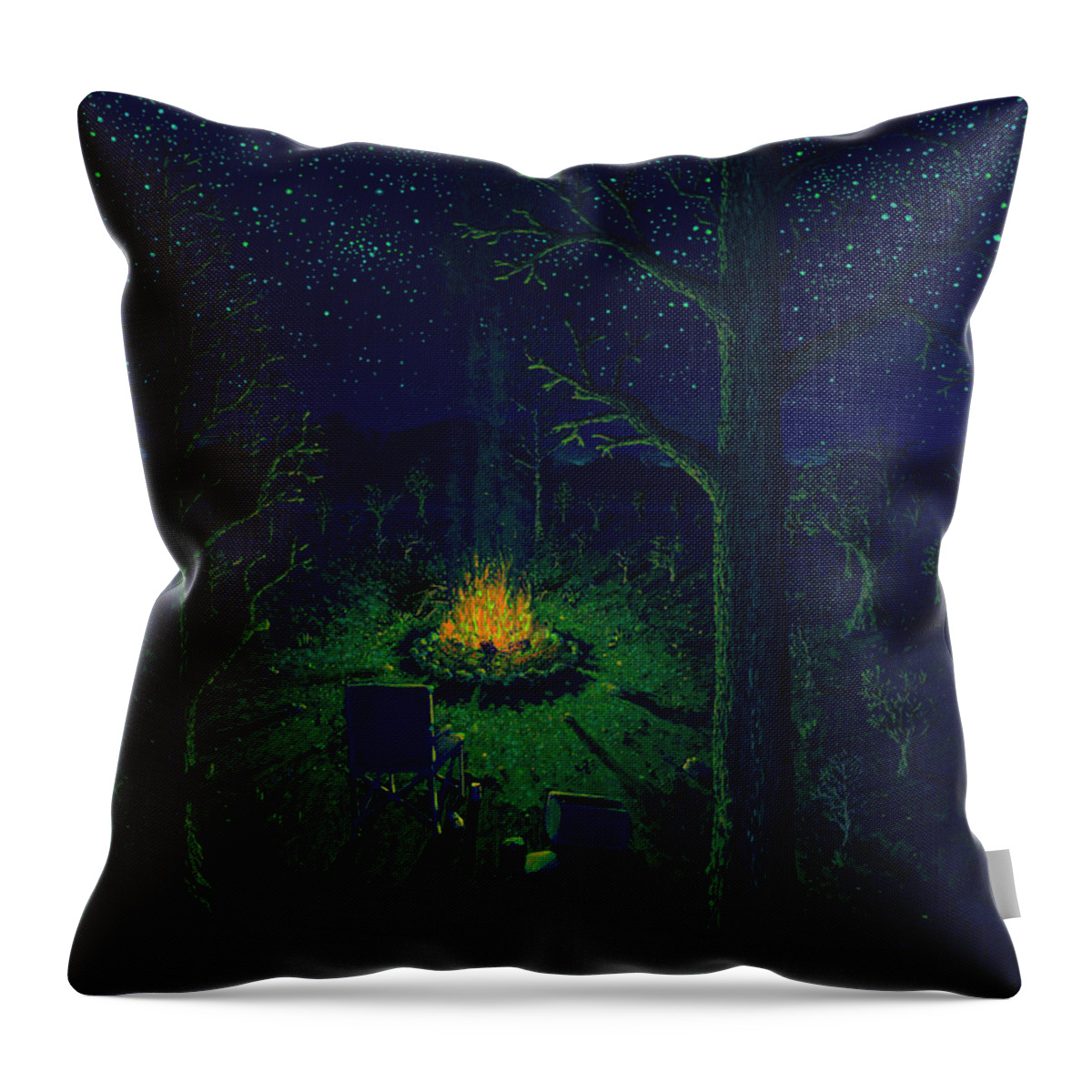 Landscape Throw Pillow featuring the painting Camp green by Jon Carroll Otterson