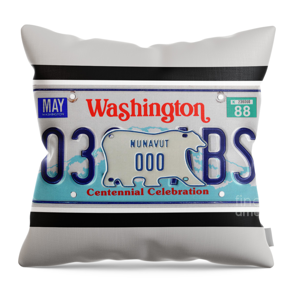 Washington Throw Pillow featuring the mixed media Canada Polar Bear Crossing Washington Print - Recycled License Plate Art by Steven Shaver