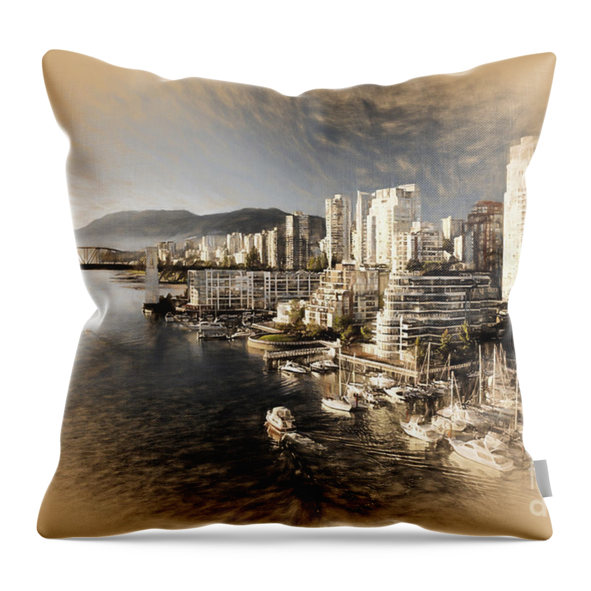 Montreal Throw Pillow featuring the painting Canada-Vancouver-city by Gull G