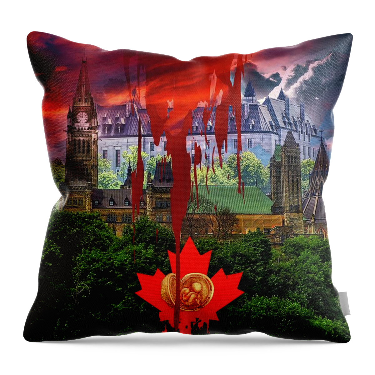 Blood Cries From Ground Throw Pillow featuring the digital art Canadian Justice by Norman Brule