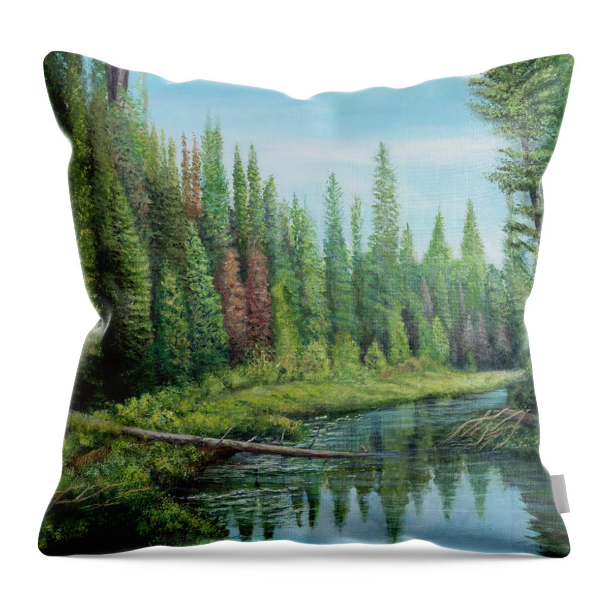 Landscape Throw Pillow featuring the painting Canadian Woods by Nadine Button