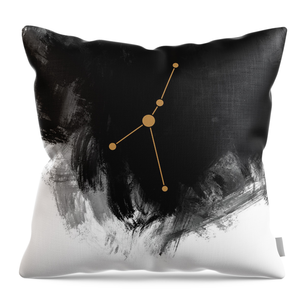 Cancer Throw Pillow featuring the mixed media Cancer Zodiac Sign - Minimal Print - Zodiac, Constellation, Astrology, Good Luck, Night Sky - Black by Studio Grafiikka