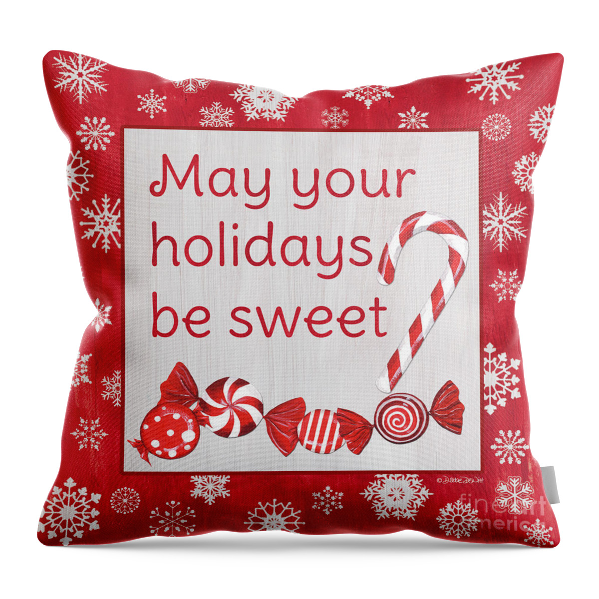 Candy Throw Pillow featuring the painting Candy Cane Lane Sweets 1 by Debbie DeWitt