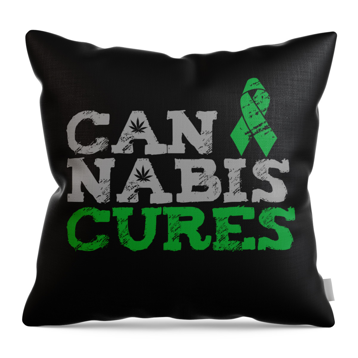 Funny Throw Pillow featuring the digital art Cannabis Cures THC 420 CBD by Flippin Sweet Gear