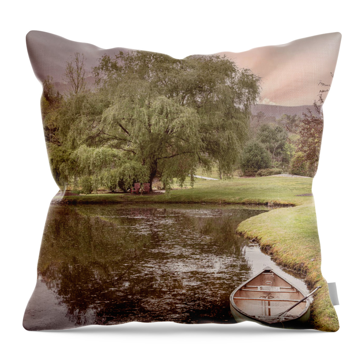 Blairsville Throw Pillow featuring the photograph Canoe under Sunrise at the Lake by Debra and Dave Vanderlaan