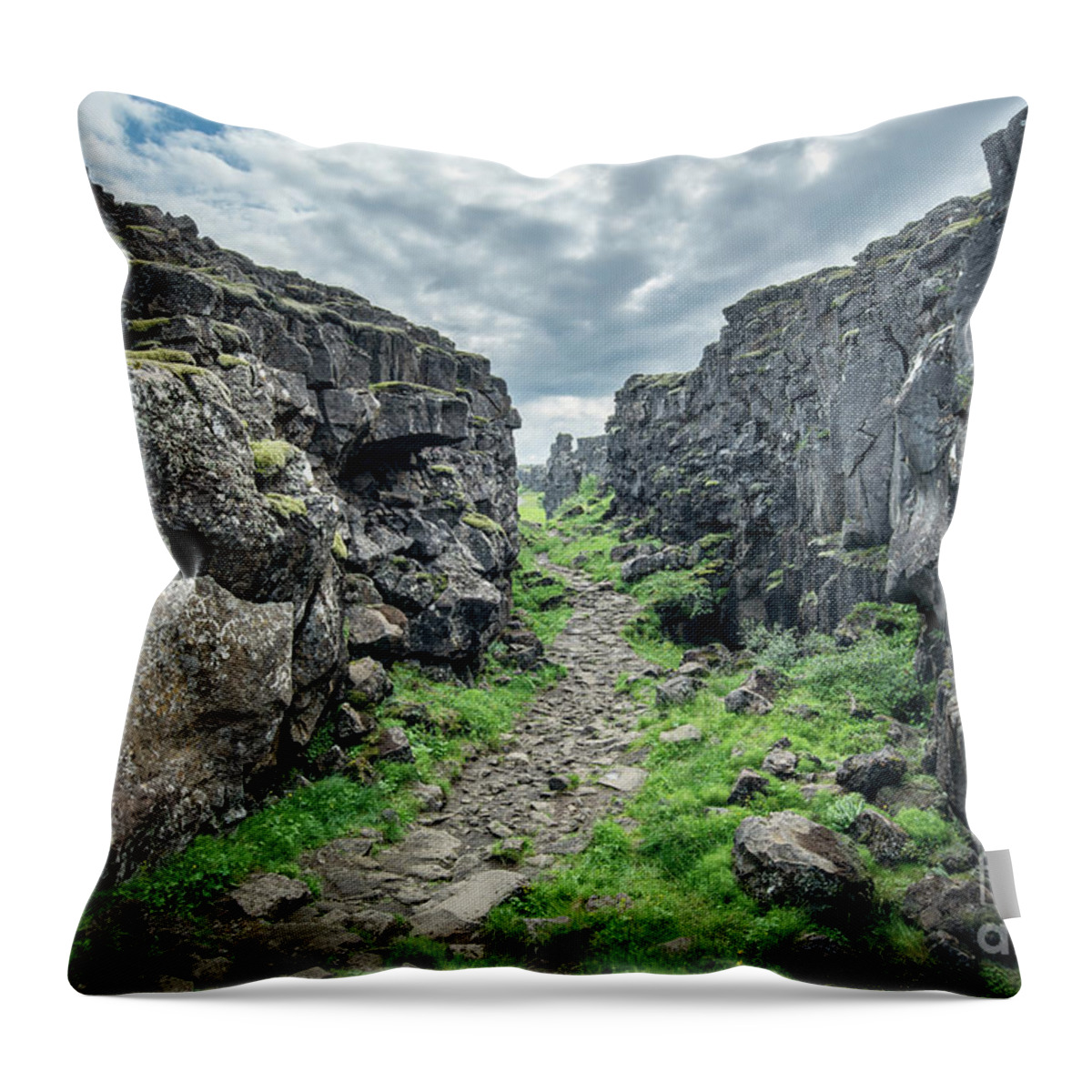 Iceland Throw Pillow featuring the photograph Canyon in Thingvellir, Iceland by Delphimages Photo Creations