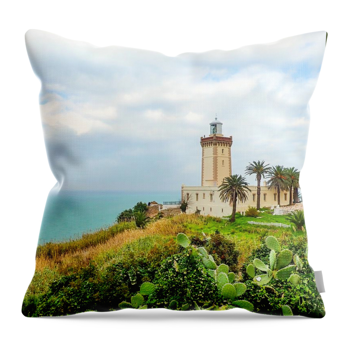 Lighthouse Throw Pillow featuring the photograph Cape Spartel Lighthouse Tangier, Morocco by Rebecca Herranen
