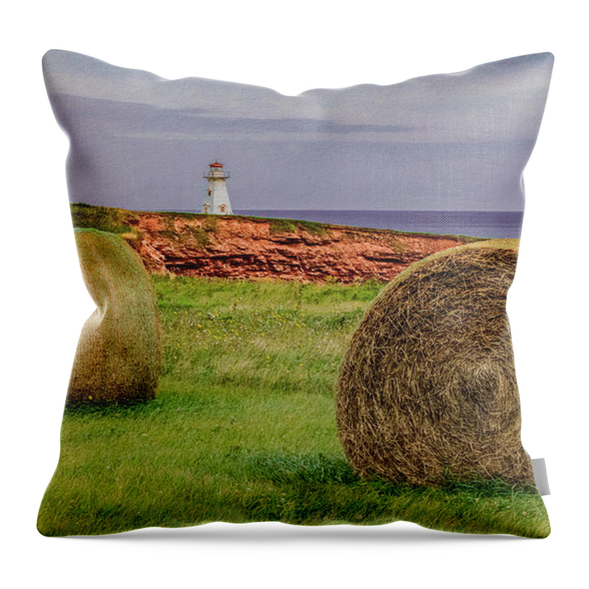 Pei Throw Pillow featuring the photograph Cape Tryon Lighthouse From the Farm by Marcy Wielfaert