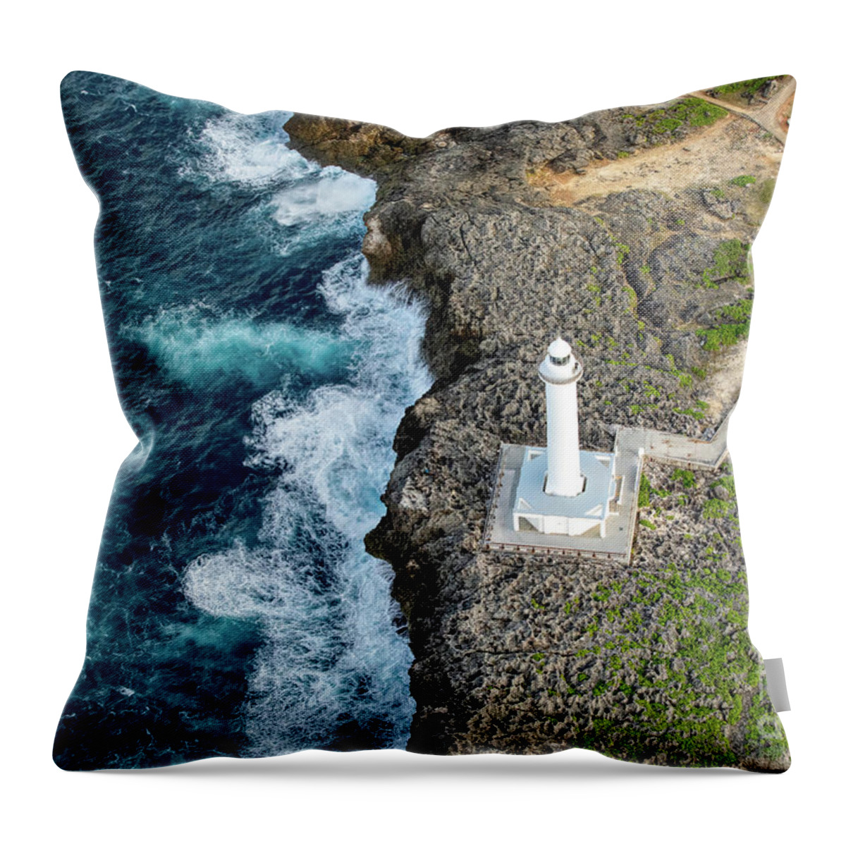 Cape Zanpa Throw Pillow featuring the photograph Cape Zanpa Lighthouse by Rebecca Caroline Photography
