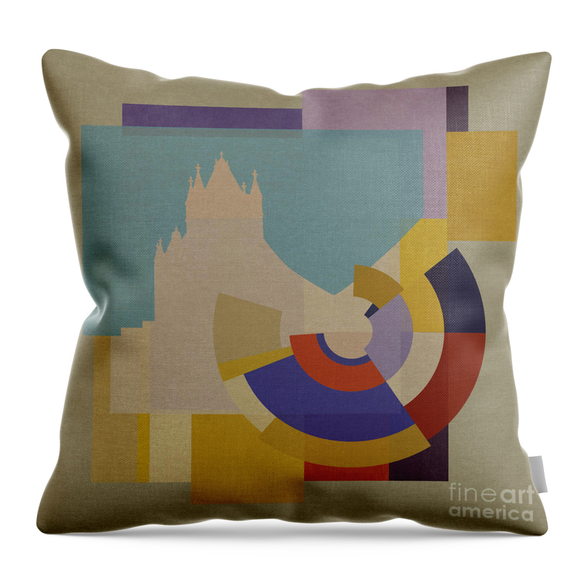 London Throw Pillow featuring the mixed media Capital Square - Tower Bridge by BFA Prints