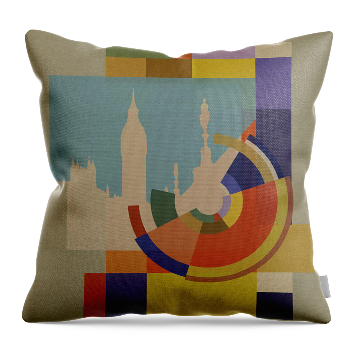 London Throw Pillow featuring the mixed media Capital Squares - Big Ben by BFA Prints