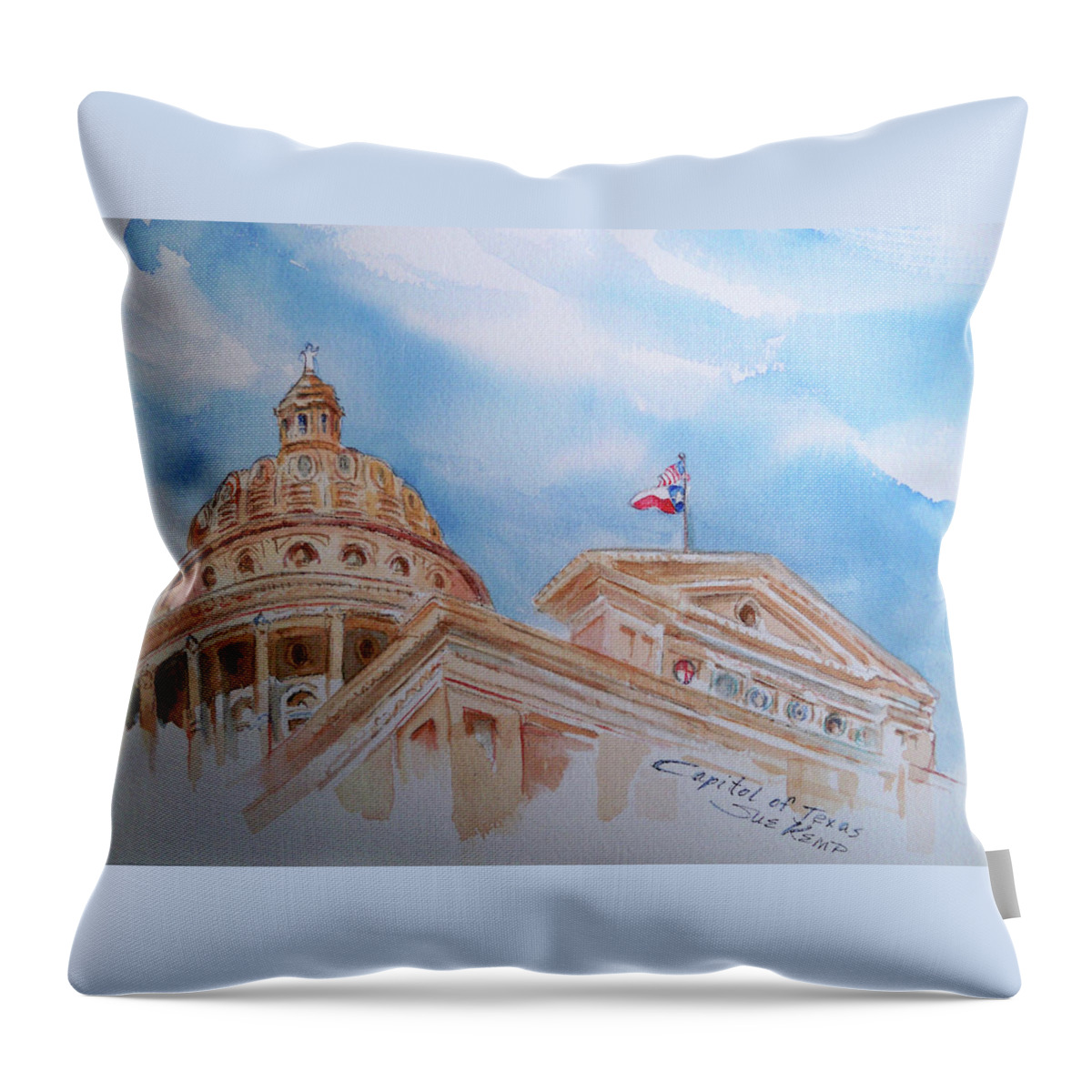 Capitol Dome Throw Pillow featuring the painting Capitol of Texas - Austin by Sue Kemp