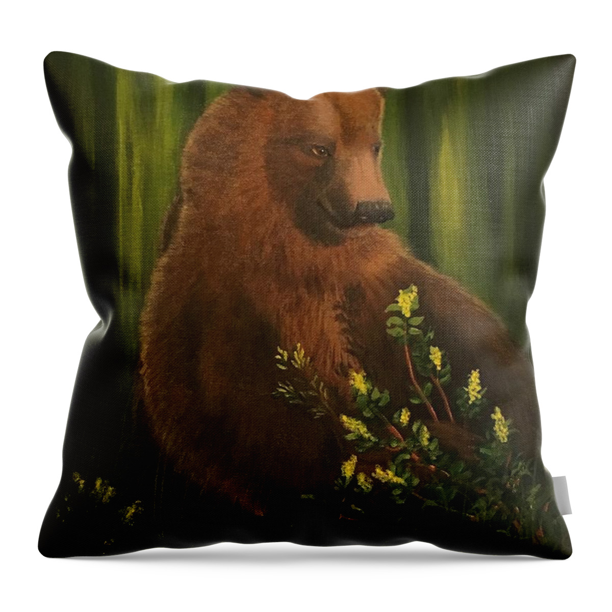 Grizzly Bear Throw Pillow featuring the painting Captivated by Marlene Little