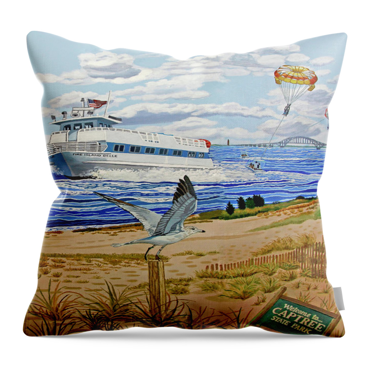  Throw Pillow featuring the painting Captree Park Pillow Version by Bonnie Siracusa