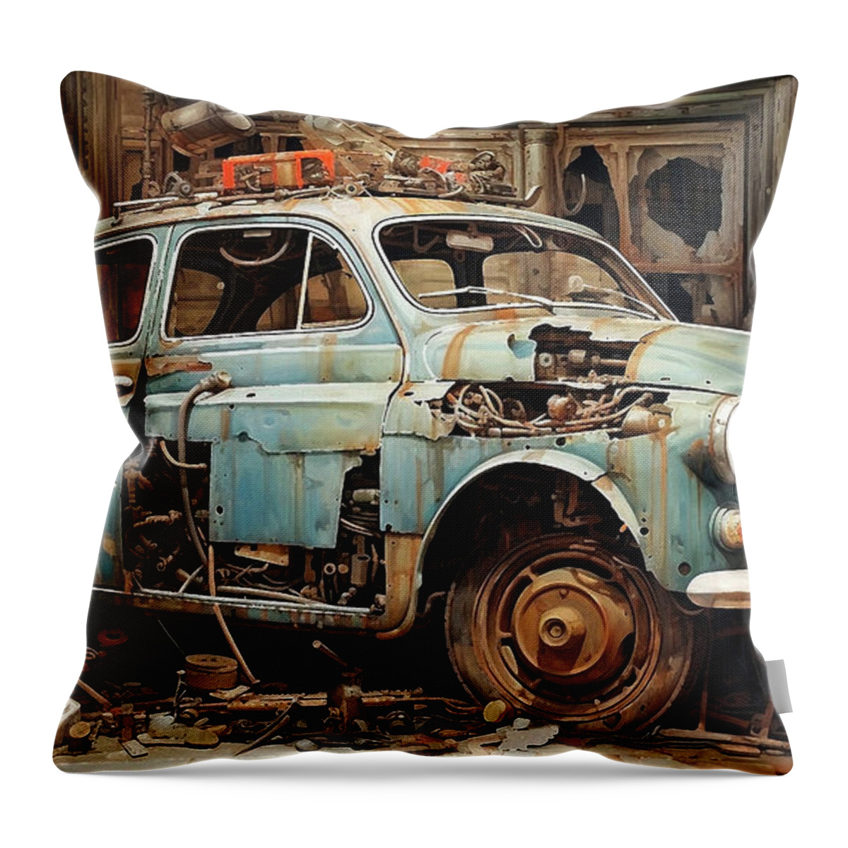 Fiat Throw Pillow featuring the drawing Car 2301 Fiat 500 by Clark Leffler