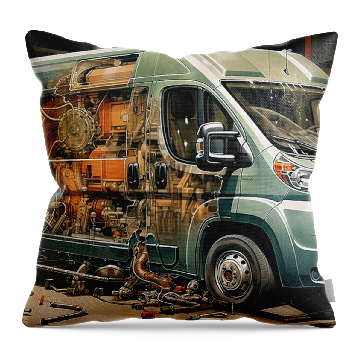 Fiat Throw Pillow featuring the drawing Car 2306 Fiat Ducato by Clark Leffler