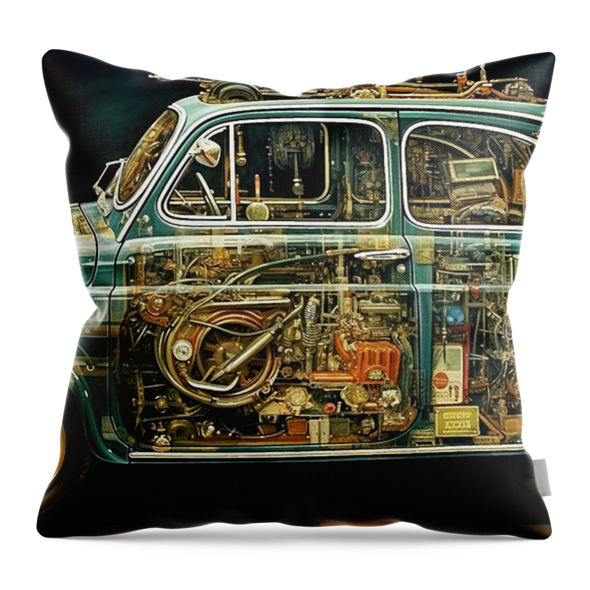 Fiat Throw Pillow featuring the drawing Car 2735 Fiat 500C by Clark Leffler