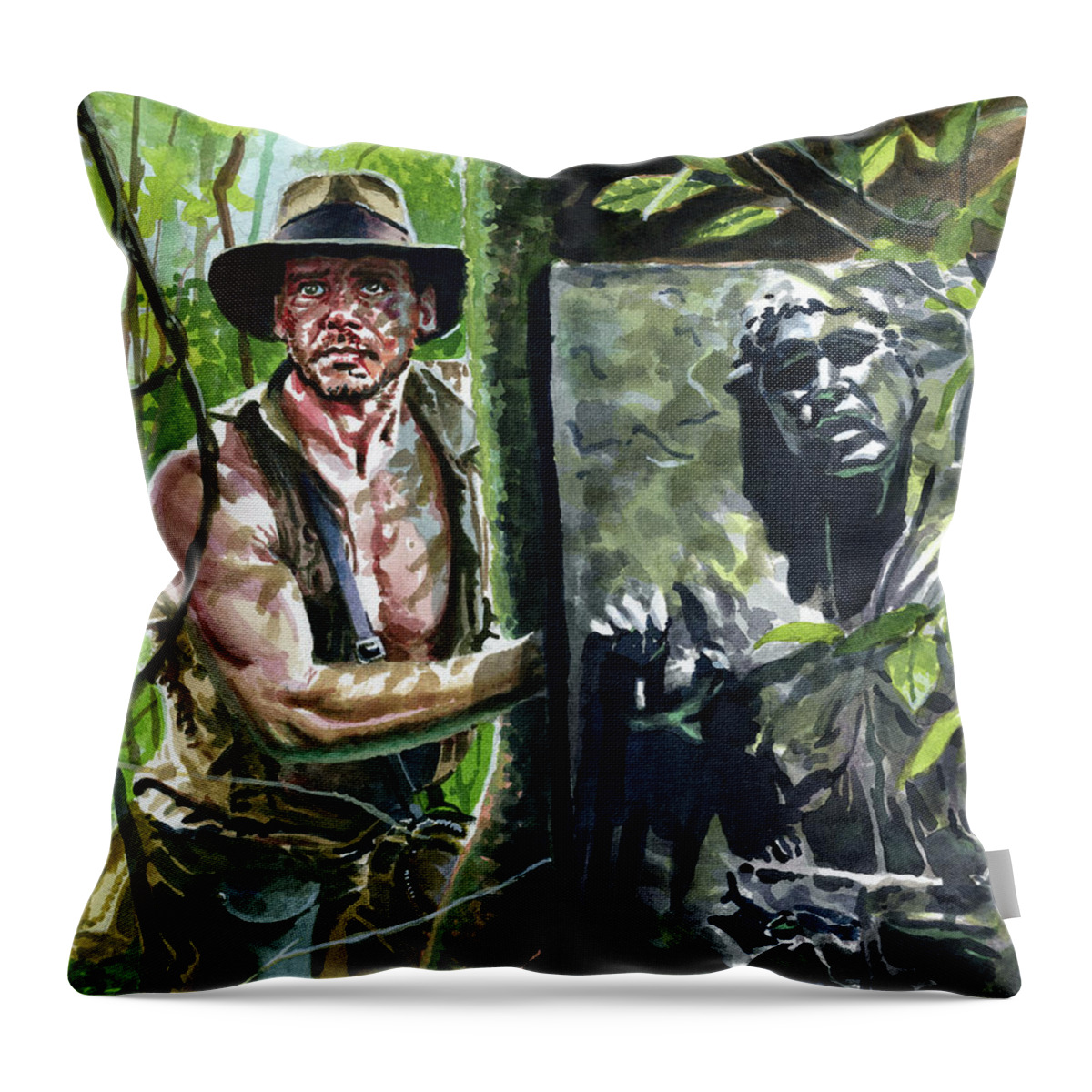 Indiana Jones Throw Pillow featuring the painting Carbonite Encounter by Ken Meyer jr