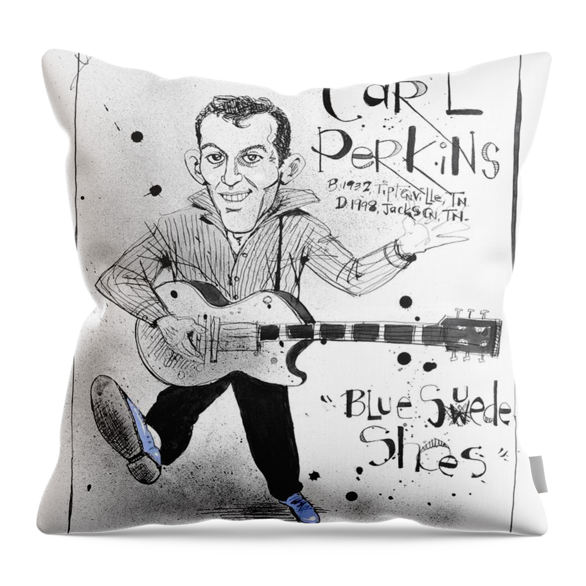  Throw Pillow featuring the drawing Carl Perkins by Phil Mckenney