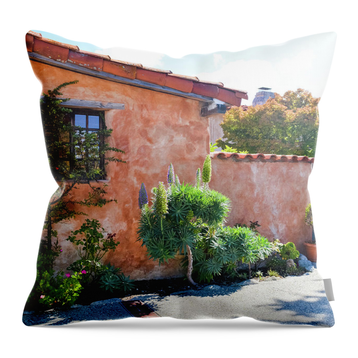 Carmel Mission Throw Pillow featuring the photograph Carmel Mission Garden by Kyle Hanson