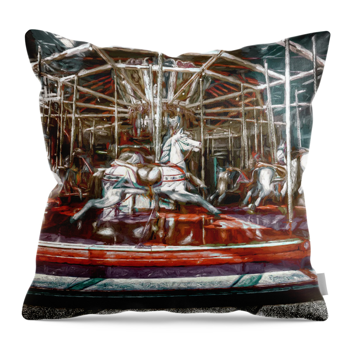 Merry-go-round Throw Pillow featuring the digital art Carousel Of Time by Wayne Sherriff
