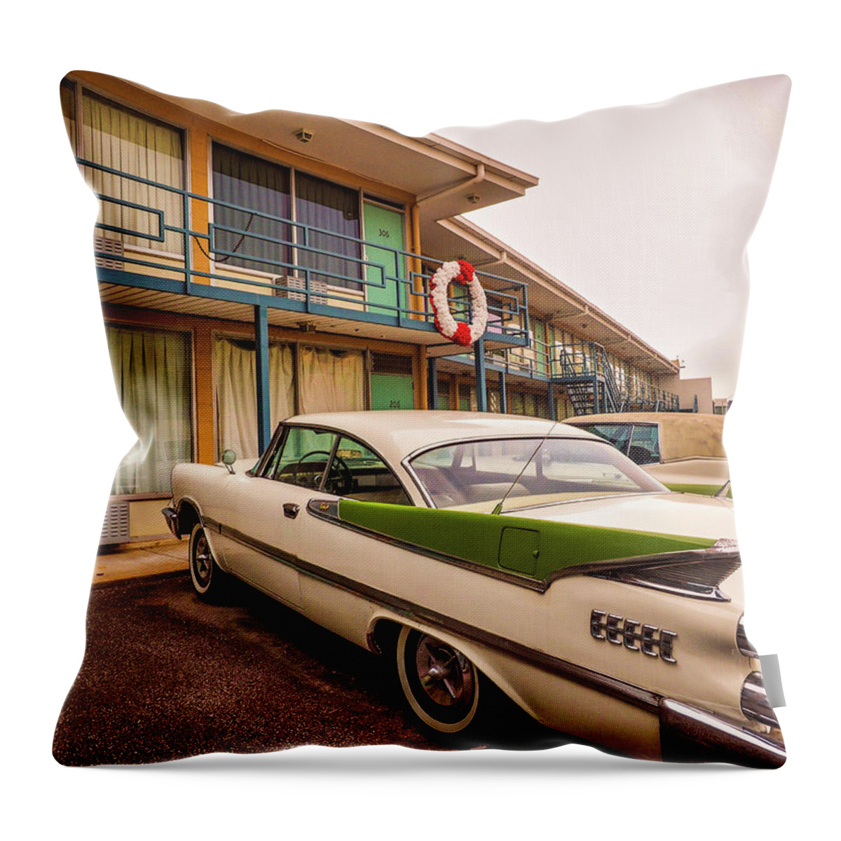 Cars Throw Pillow featuring the photograph Cars at the National Civil Rights Museum 288 by James C Richardson