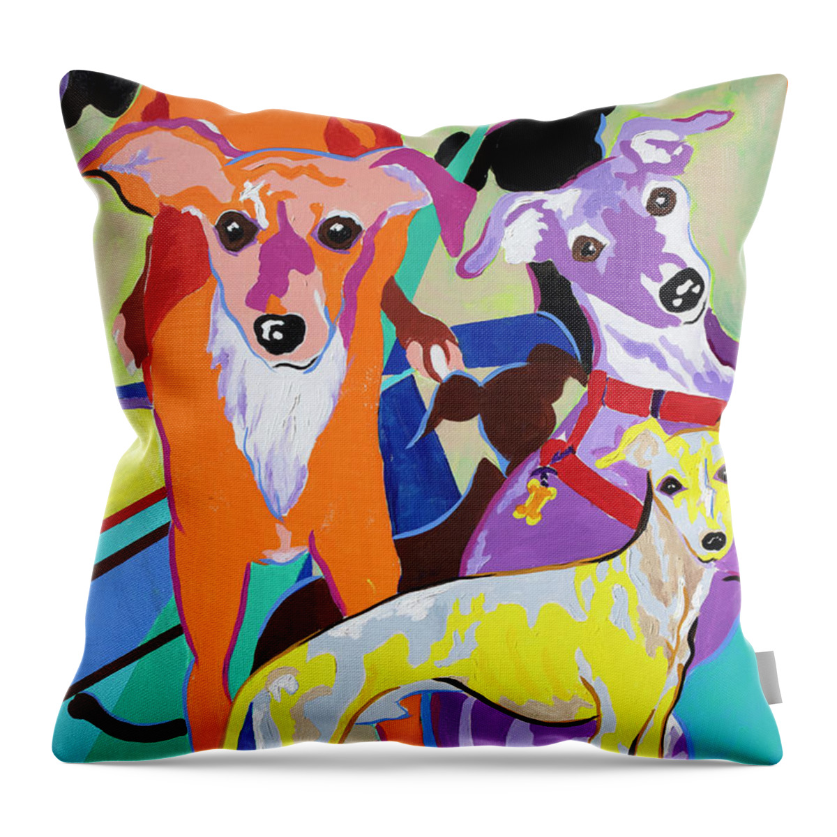 Greyhound Painting On Canvas Throw Pillow featuring the painting Cartoon Iggy by Jane Crabtree