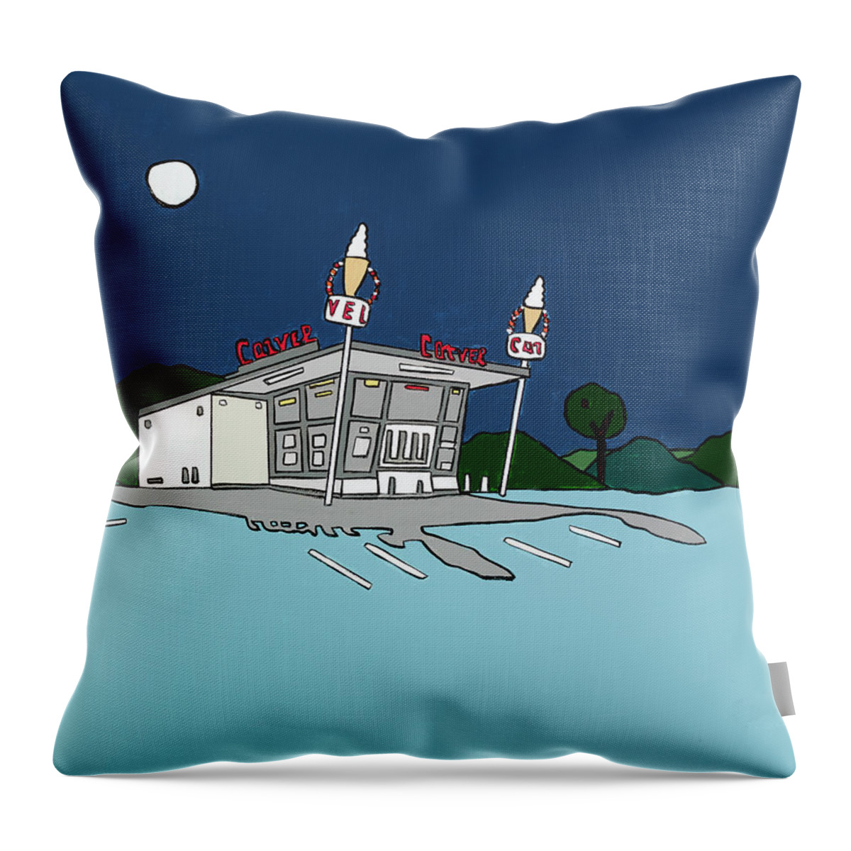 Carvel Ice Cream Fudgy The Whale Throw Pillow featuring the painting Carvel by Mike Stanko