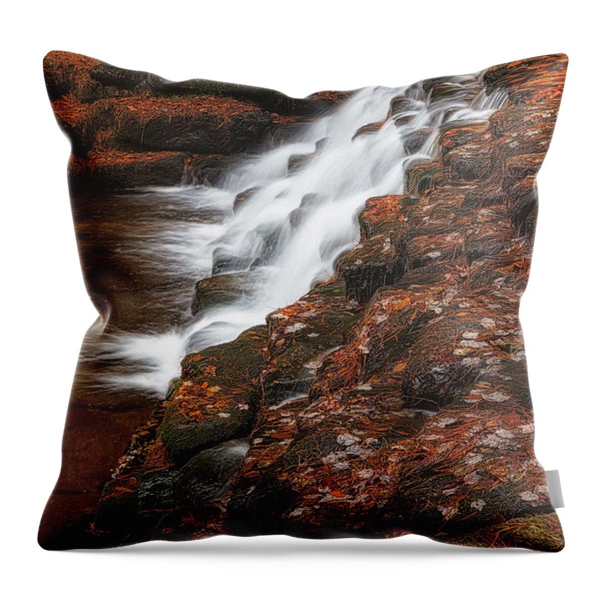 Waterfall Throw Pillow featuring the photograph Cascade And Fall Foliage by Susan Candelario