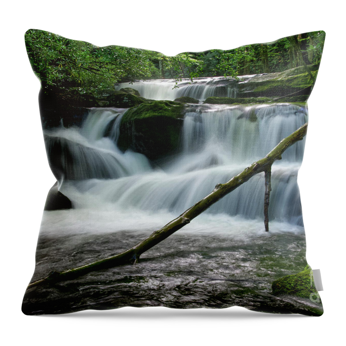 Lynn Camp Prong Throw Pillow featuring the photograph Cascades On Lynn Camp Prong 3 by Phil Perkins