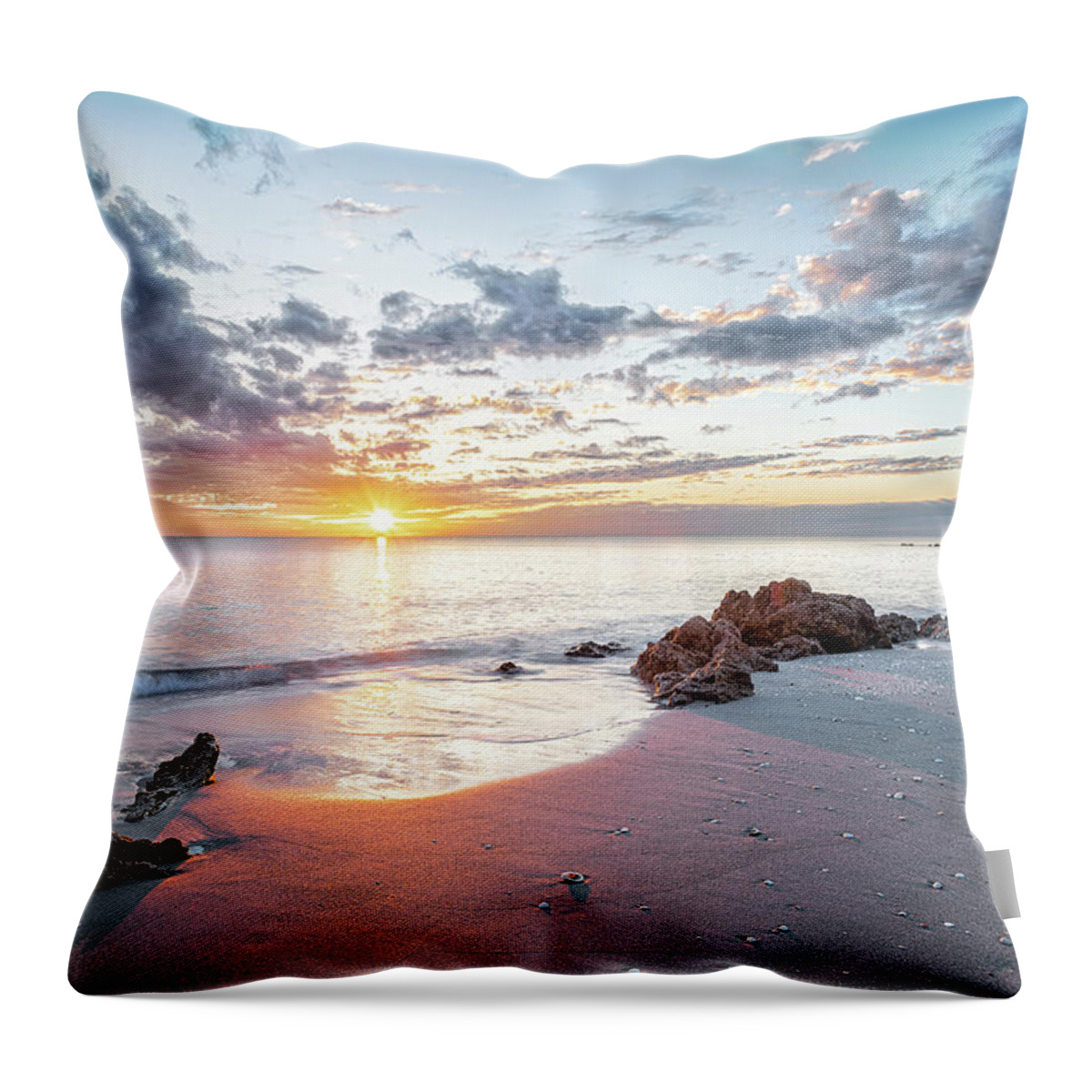 Gulf Of Mexico Throw Pillow featuring the photograph Caspersen Beach Sunset Glow by Rudy Wilms