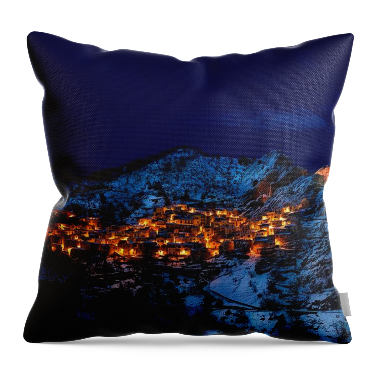 Castelmezzano Throw Pillow featuring the painting Castelmezzano Italy by Alexandra Arts