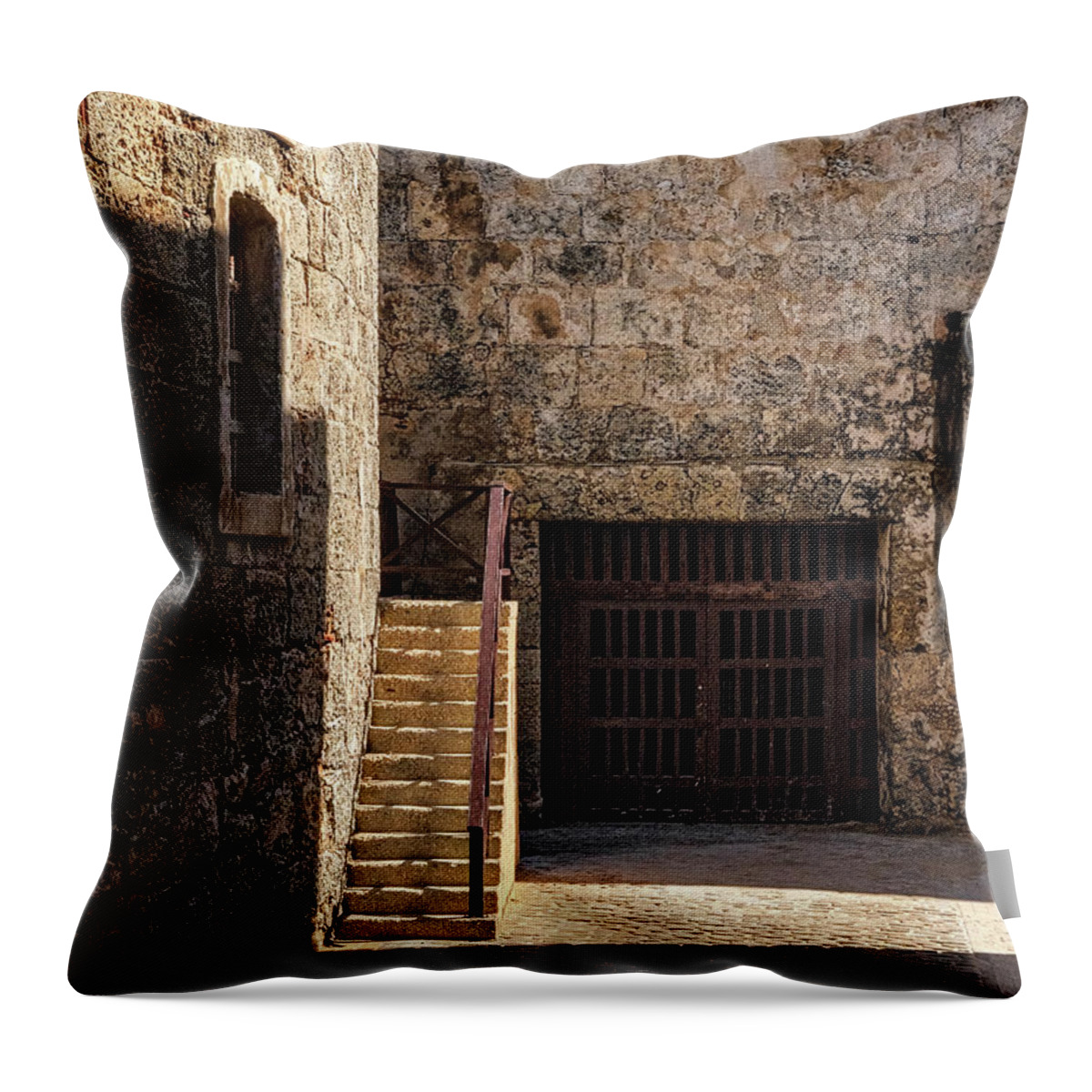 Havana Cuba Throw Pillow featuring the photograph Castle Stairs by Tom Singleton