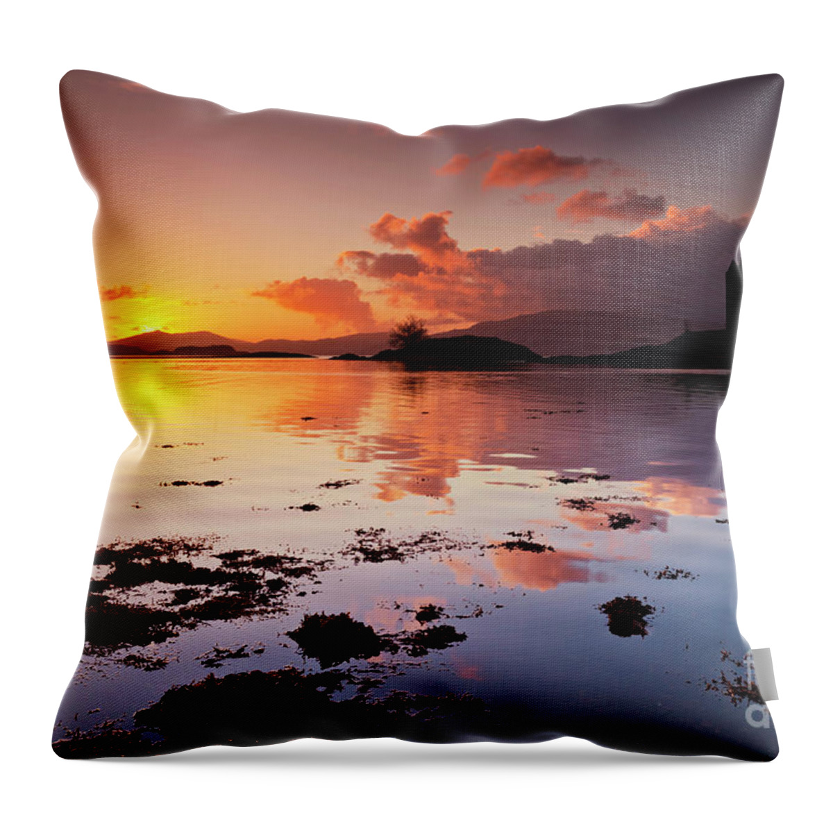 Castle Stalker Throw Pillow featuring the photograph Castle Stalker sunset, Loch Linnhe, Argyll, Scotland by Neale And Judith Clark