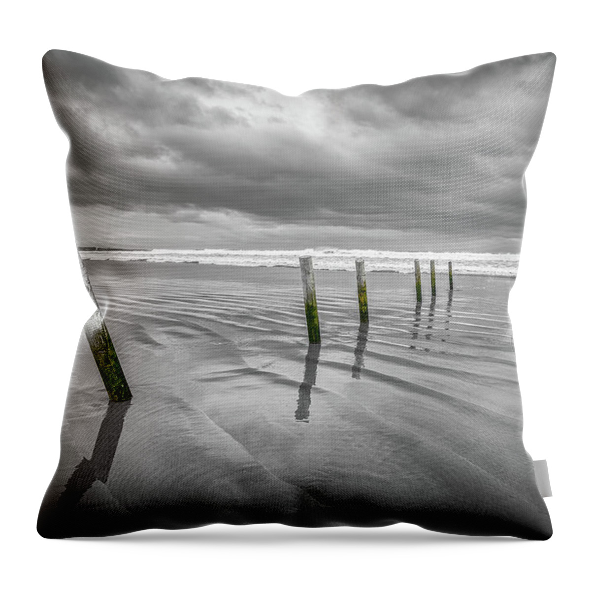 Posts Throw Pillow featuring the photograph Castlerock Beach Posts by Nigel R Bell