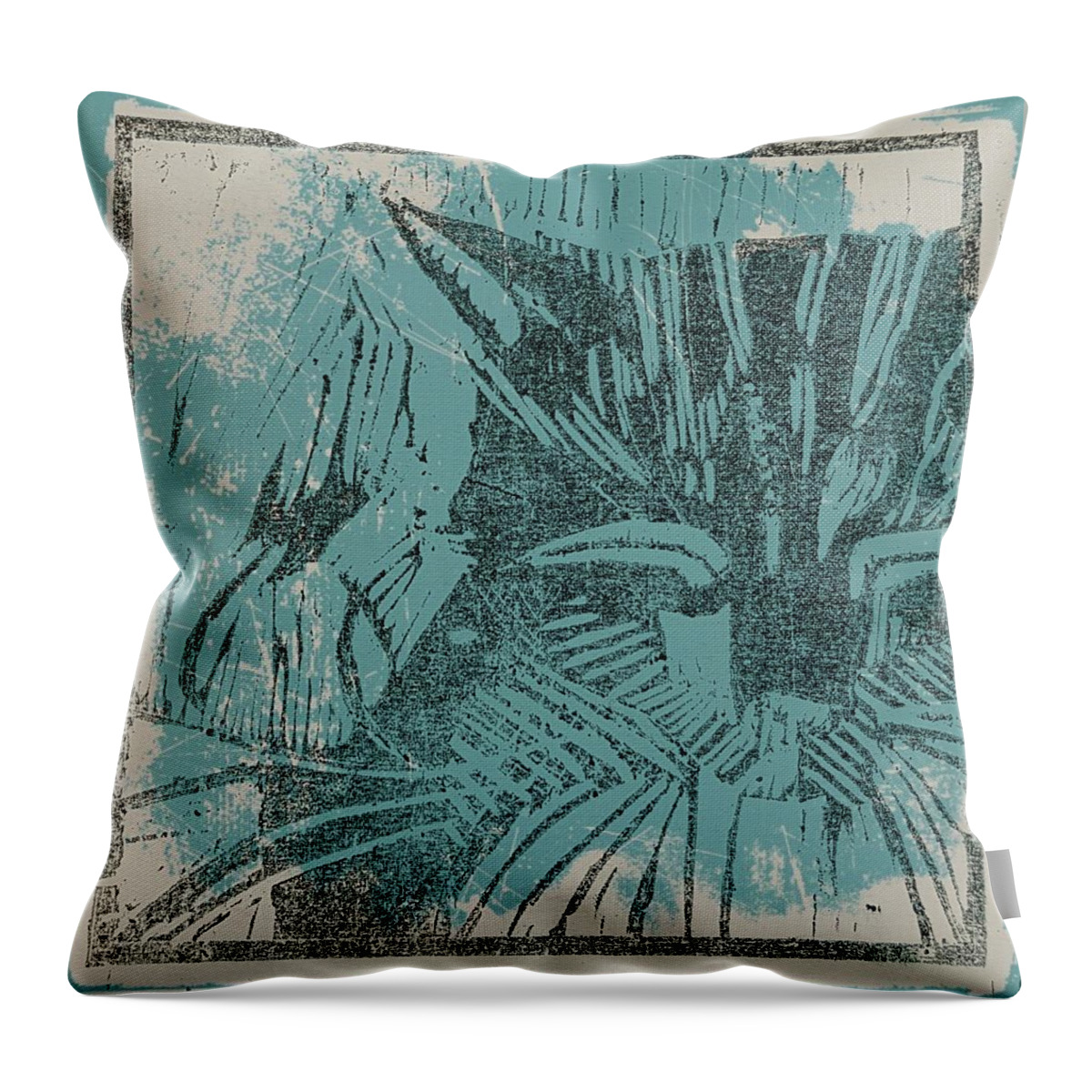 Cat Greeting Card Throw Pillow featuring the mixed media Cat - Blue by Paul Lovering