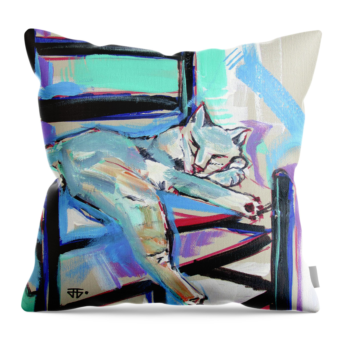 Cat Chair Throw Pillow featuring the painting Cat Chair by John Gholson