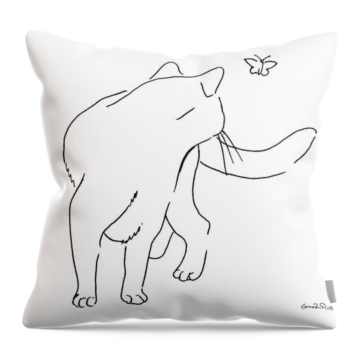 Cat Throw Pillow featuring the drawing Cat-Drawings-Black-White-2 by Gordon Punt