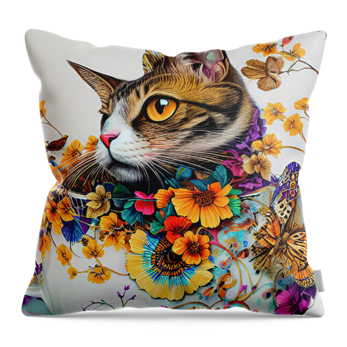 Digital Art Throw Pillow featuring the digital art Cat In A Cup Ginette In Wonderland Digital Art by Ginette Callaway