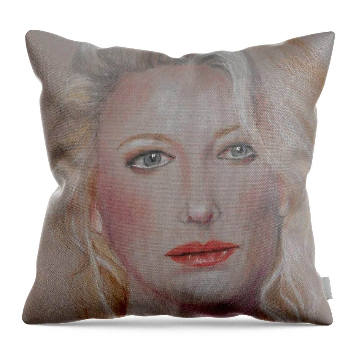 Cate Blanchett Throw Pillow featuring the drawing Blond Bombshell No.6-- Cate Blanchett by Jayne Somogy